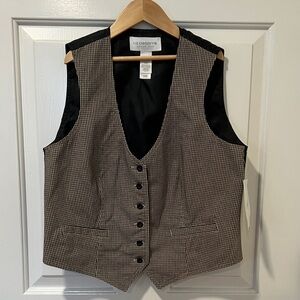 NWT Vintage Liz Claiborne Black and Tan Checkered Vest Dark Academia